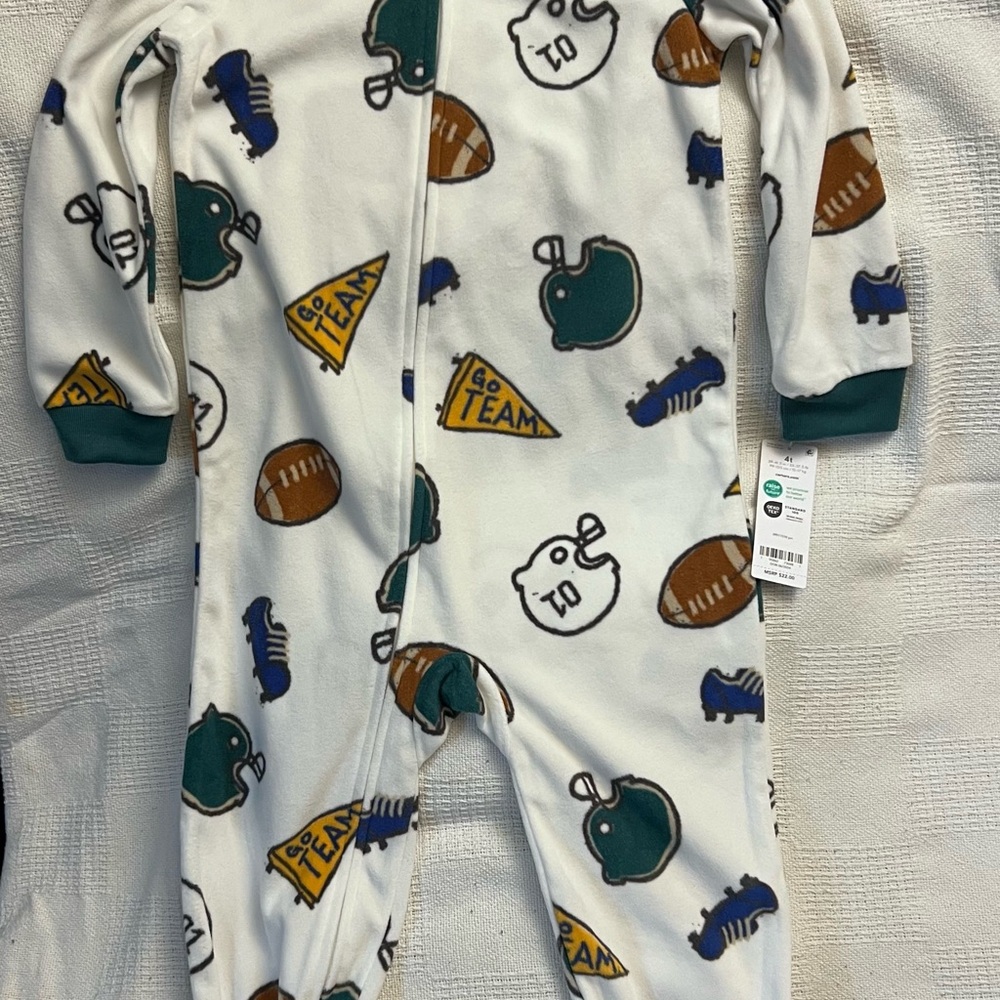 Carter's White and Green Footies with Vibrant Cartoon Prints